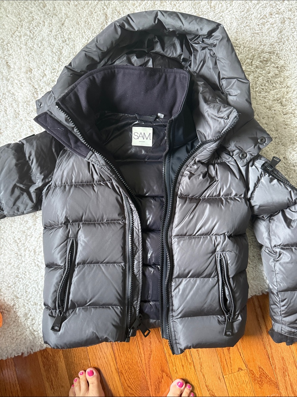 SAM. Kids' Charcoal Gray Puffer Jacket with Hood